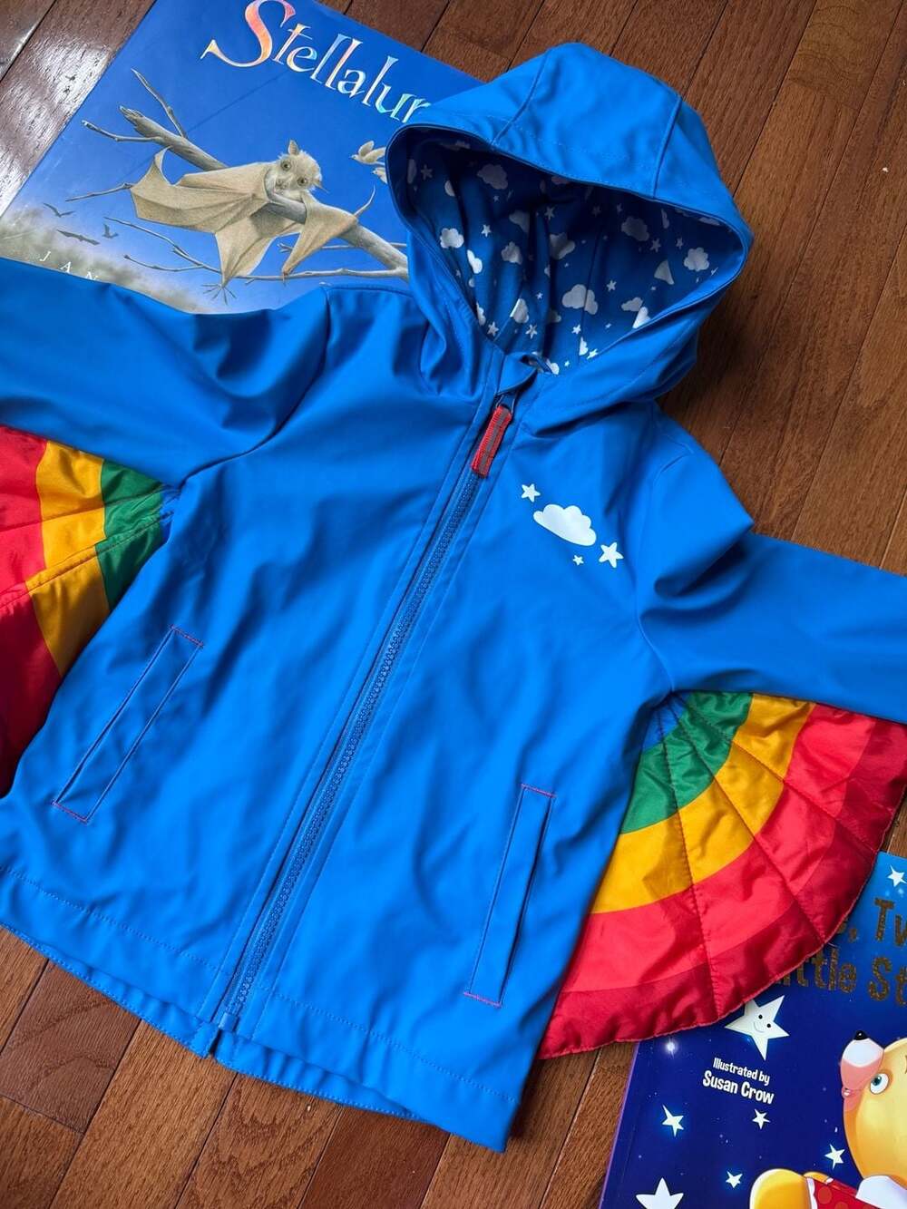 Cat & Jack Unisex Blue Cloud Rainbow Hooded Raincoat Jacket Coat Size 18M